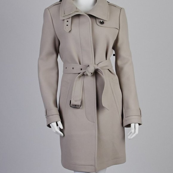 BURBERRY Brit Wool Blend Belted Long Coat Jacket Collar